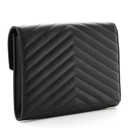 Saint Laurent Grain De Poudre Matelasse Chevron Monogram Envelope Clutch Black 3 of 8