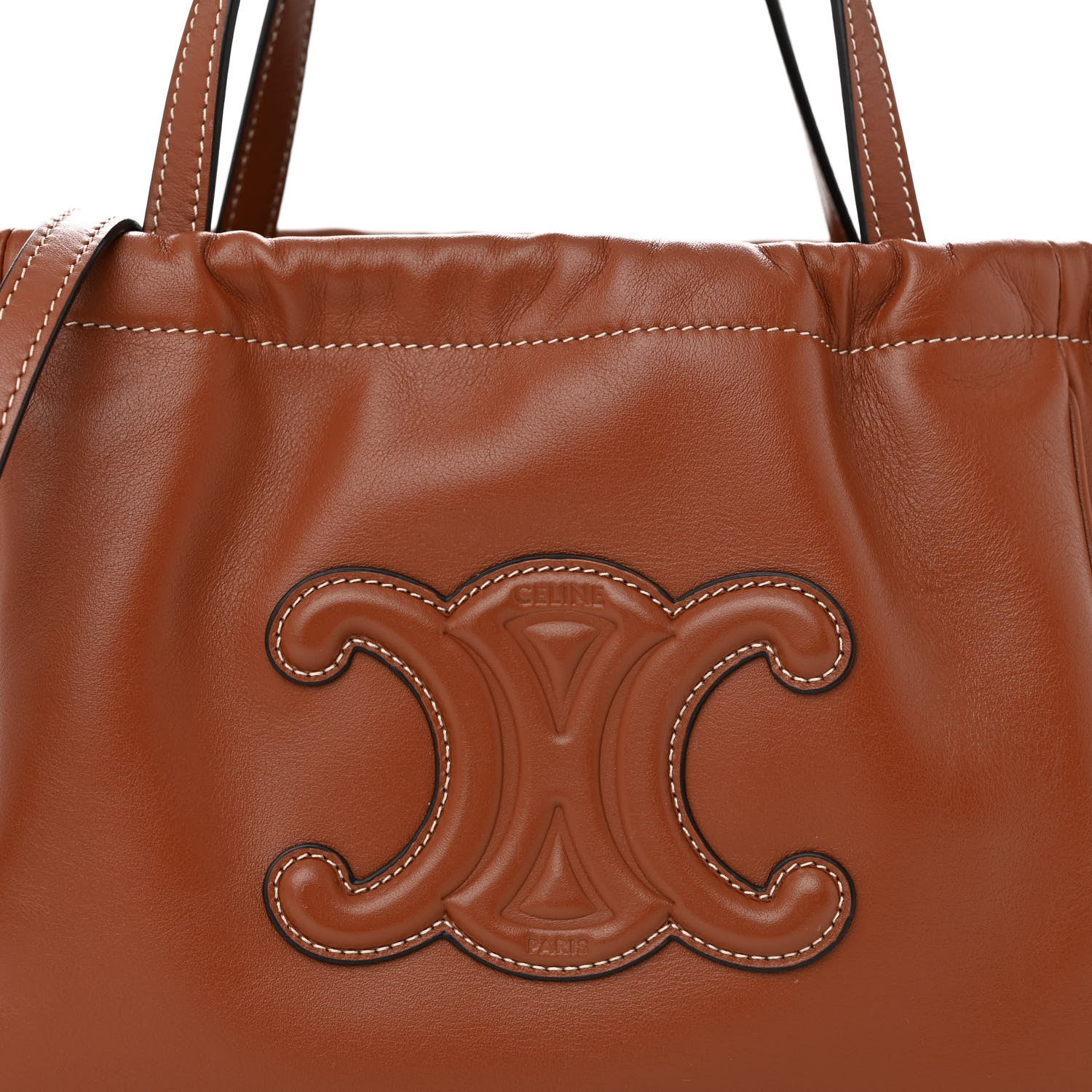 Celine Smooth Calfskin Cuir Small Triomphe Cabas Drawstring Tan 8 of 12