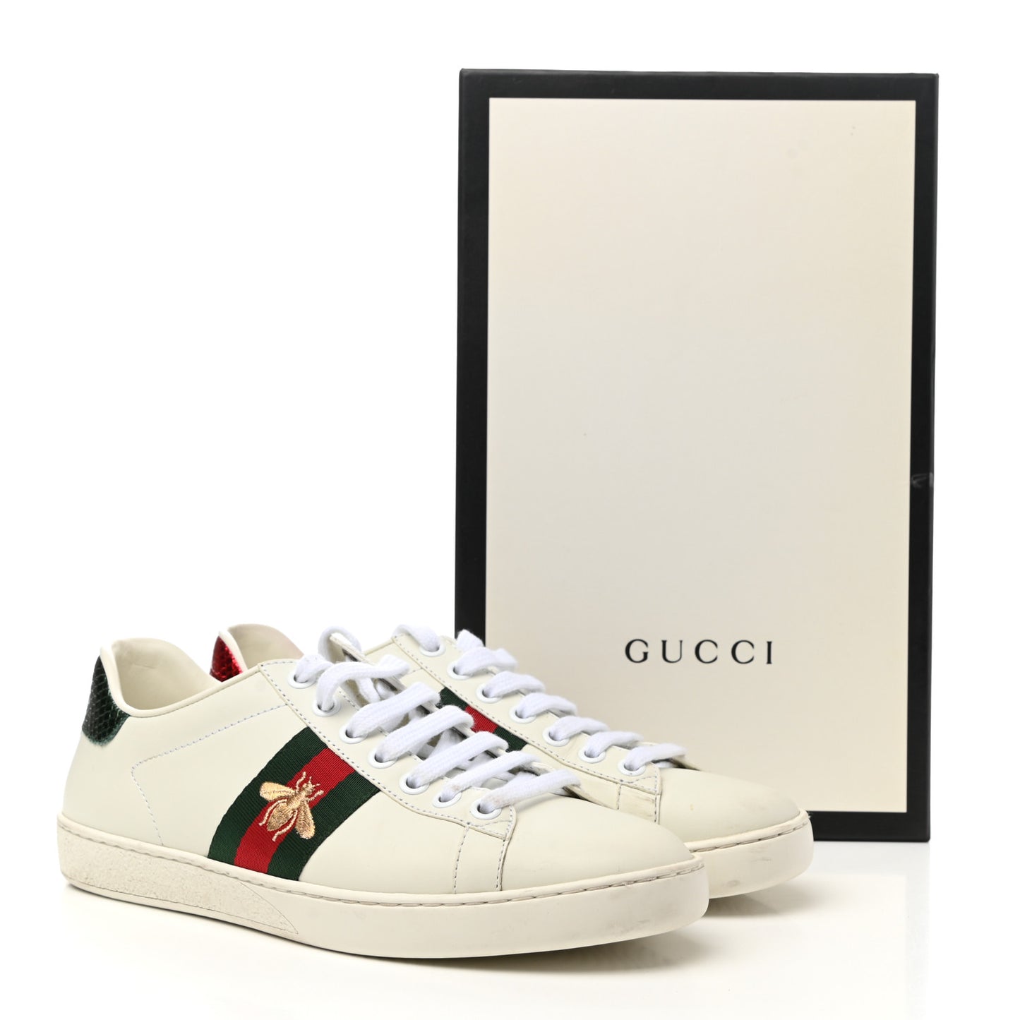 Calfskin Ayers Bee Embroidered Womens Ace Sneakers 37 White Green