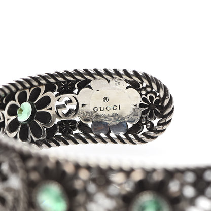 Gucci Sterling Silver Crystal Garden Interlocking G Cuff Bracelet Green 4 of 5