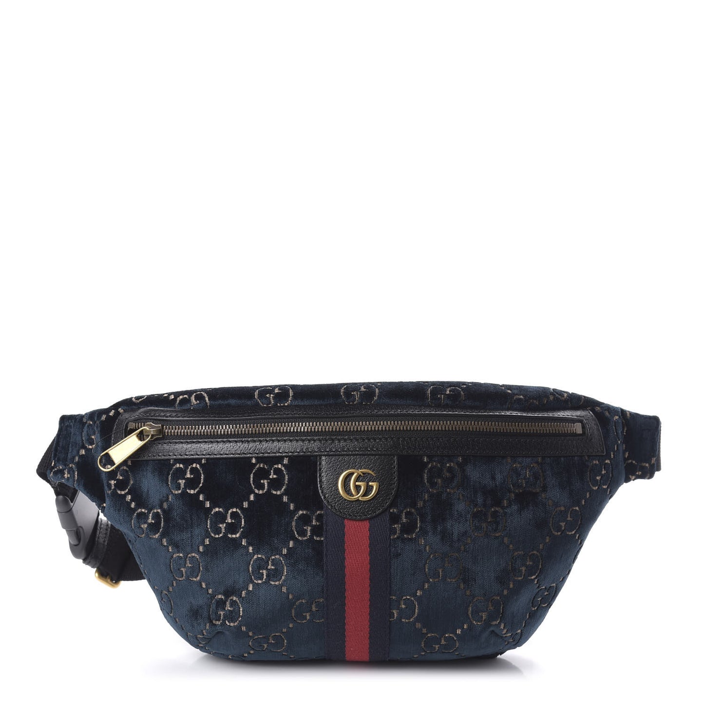 Velvet GG Monogram Web Belt Bag Blue Beige