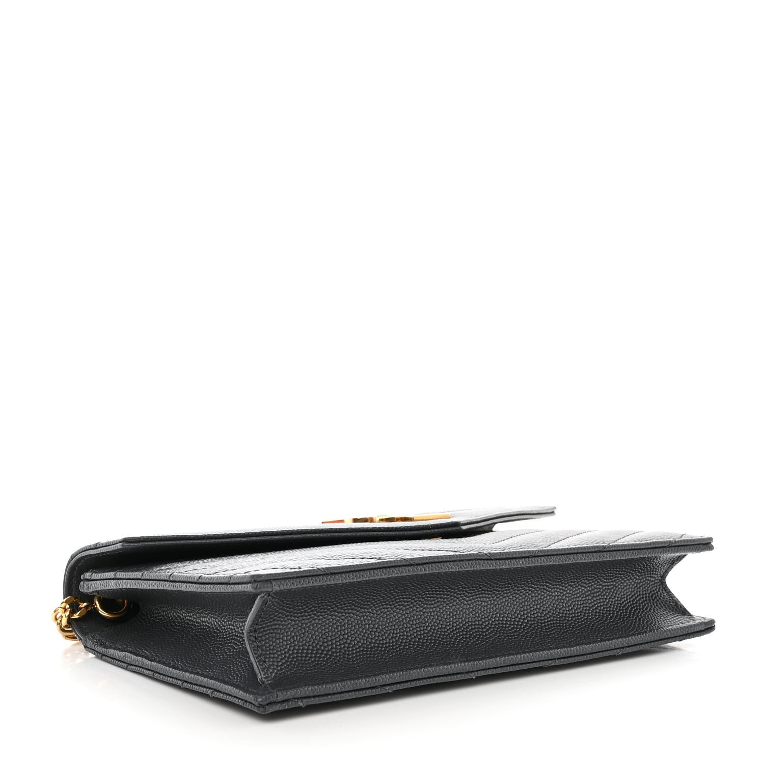 Saint Laurent Grain De Poudre Matelasse Chevron Monogram Envelope Chain Wallet Dark Smog 4 of 13
