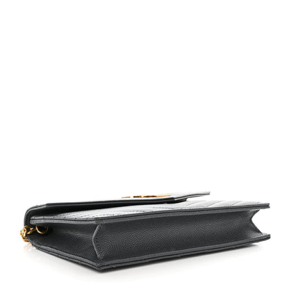 Saint Laurent Grain De Poudre Matelasse Chevron Monogram Envelope Chain Wallet Dark Smog 4 of 13