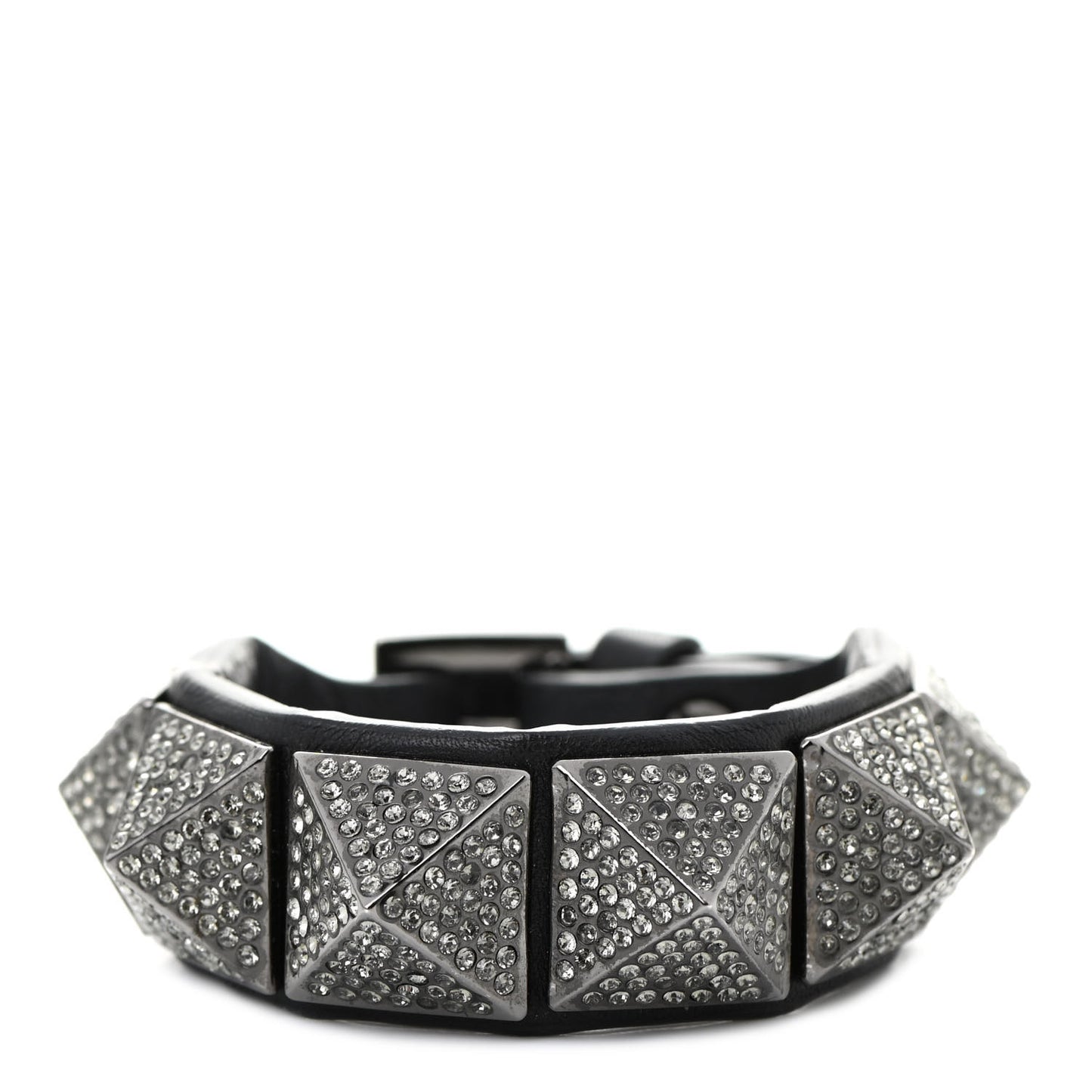 Calfskin Crystal Macro Rockstud Bracelet Black