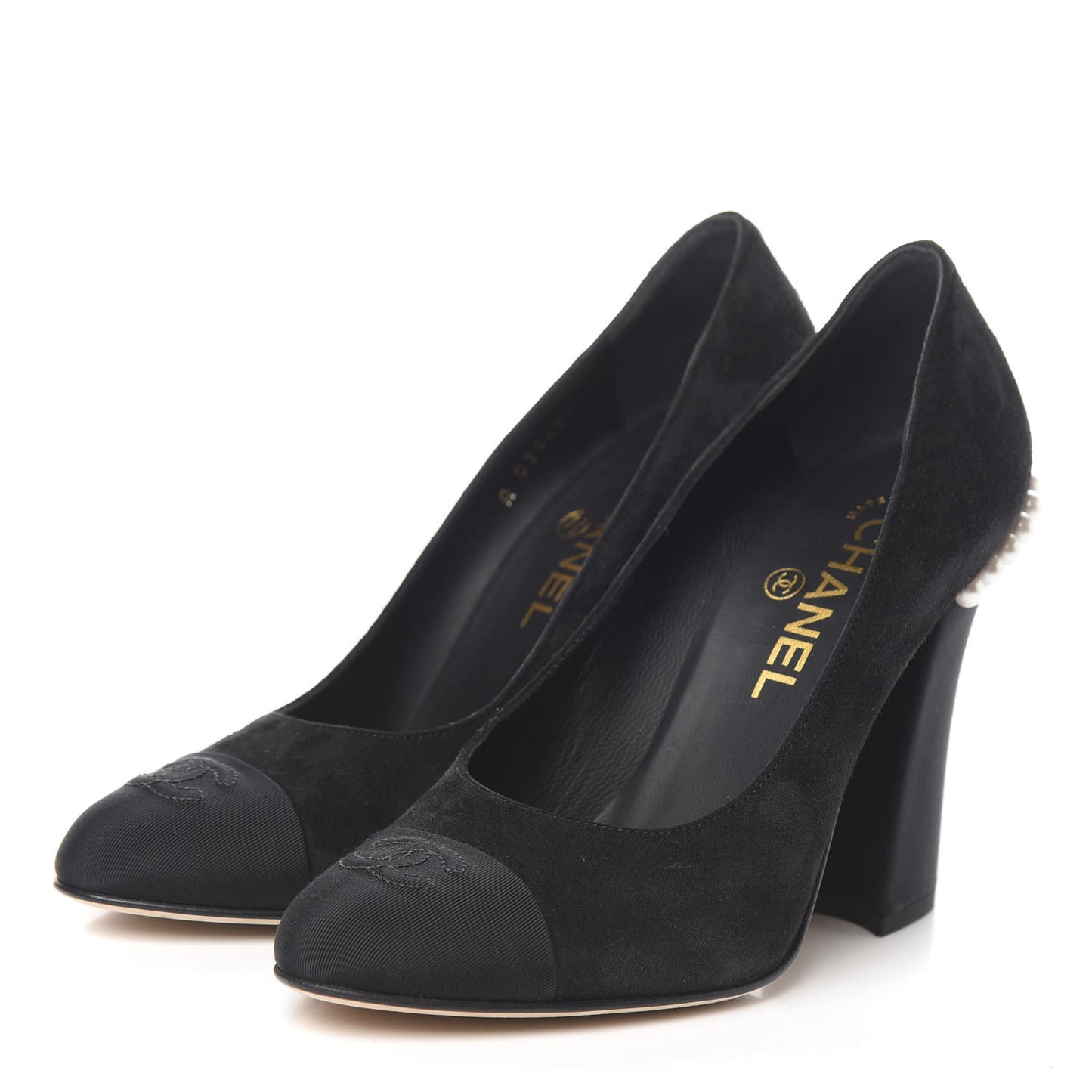 Suede Grosgrain Pearl CC Cap Toe Pump 37 Black