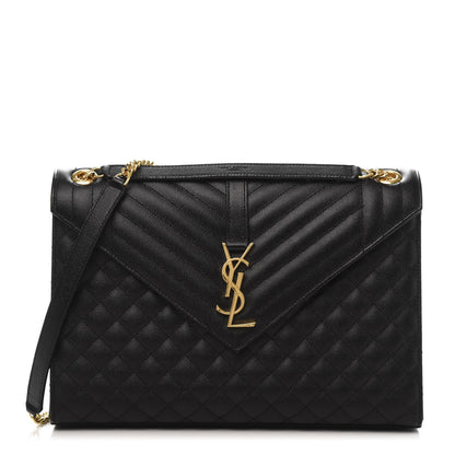 Saint Laurent Grain De Poudre Textured Mixed Matelasse Large Triquilt Monogram Satchel Black 1 of 10