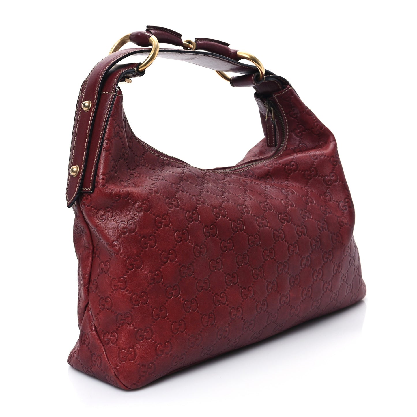 Guccissima Medium Horsebit Chain Hobo Red