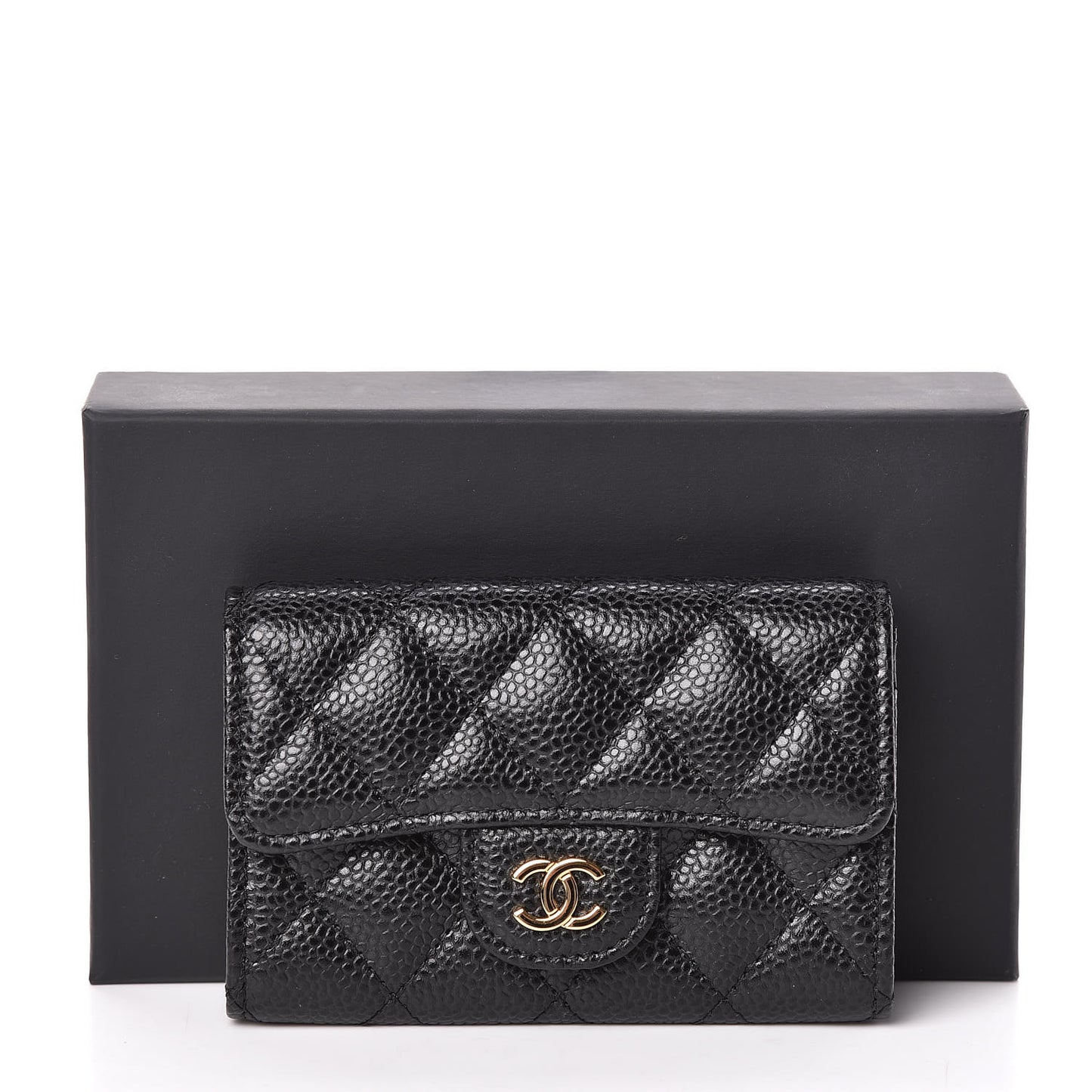 Caviar Quilted Flap Card Holder Black