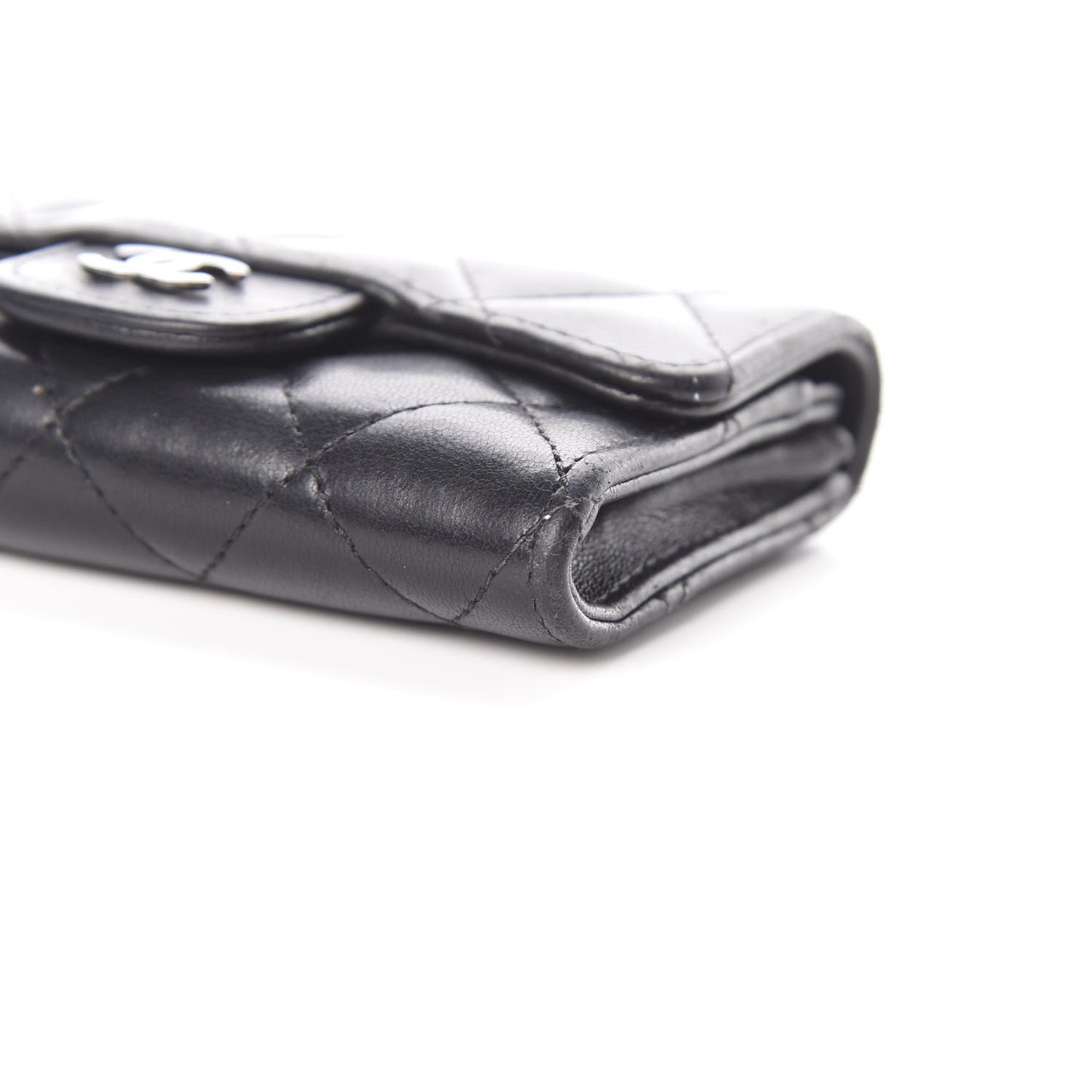Lambskin Quilted Flap Card Holder Black