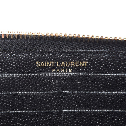 Saint Laurent Grain De Poudre Matelasse Chevron Monogram Zip Around Wallet Black 6 of 9