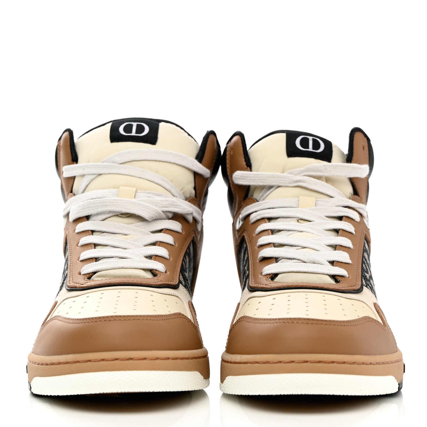 Smooth Calfskin Jacquard Oblique Mens B27 High Top Sneakers 45 Coffee Cream Black