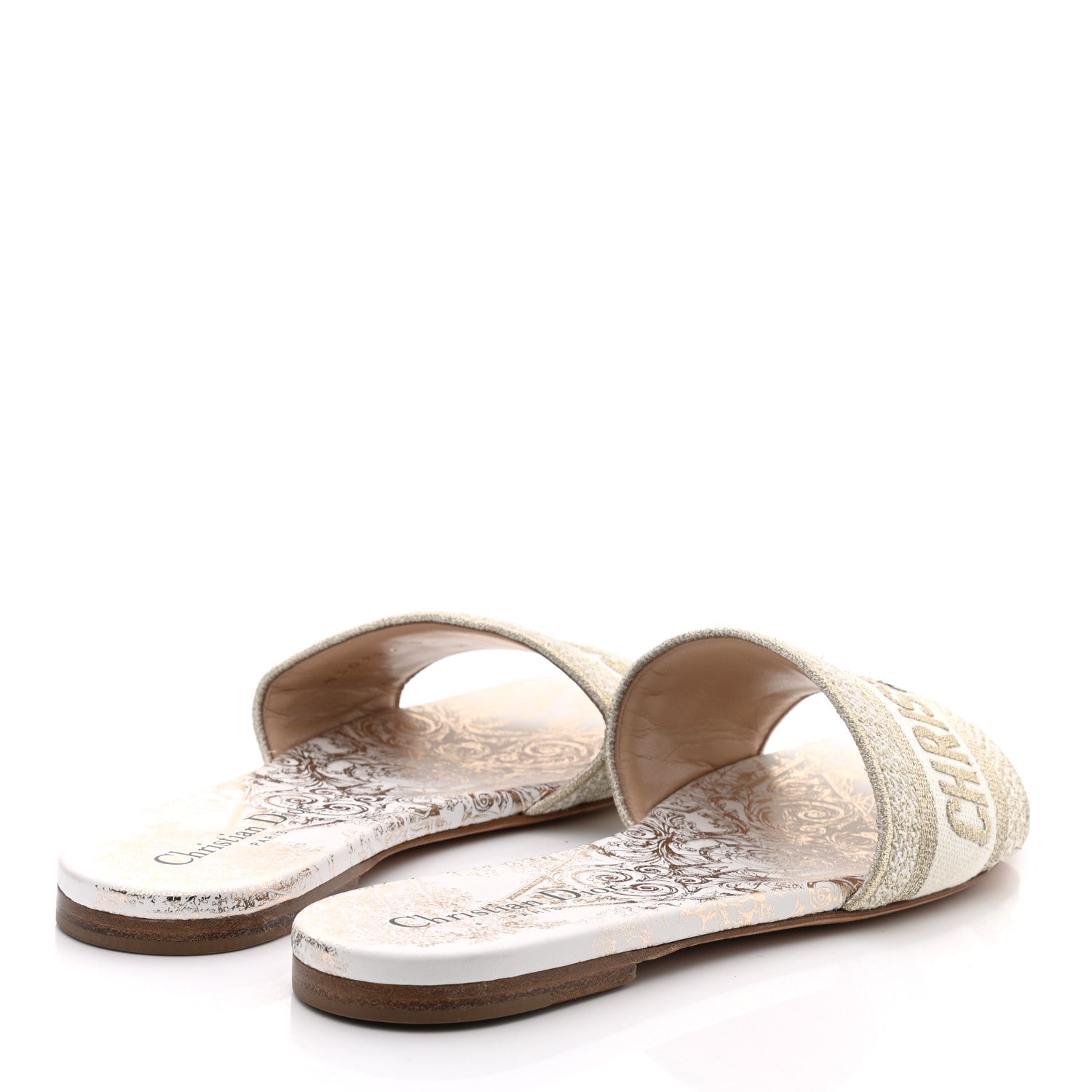 Christian Dior Metallic Canvas Embroidered Dway Mules Slide Sandals 38 Gold 4 of 9