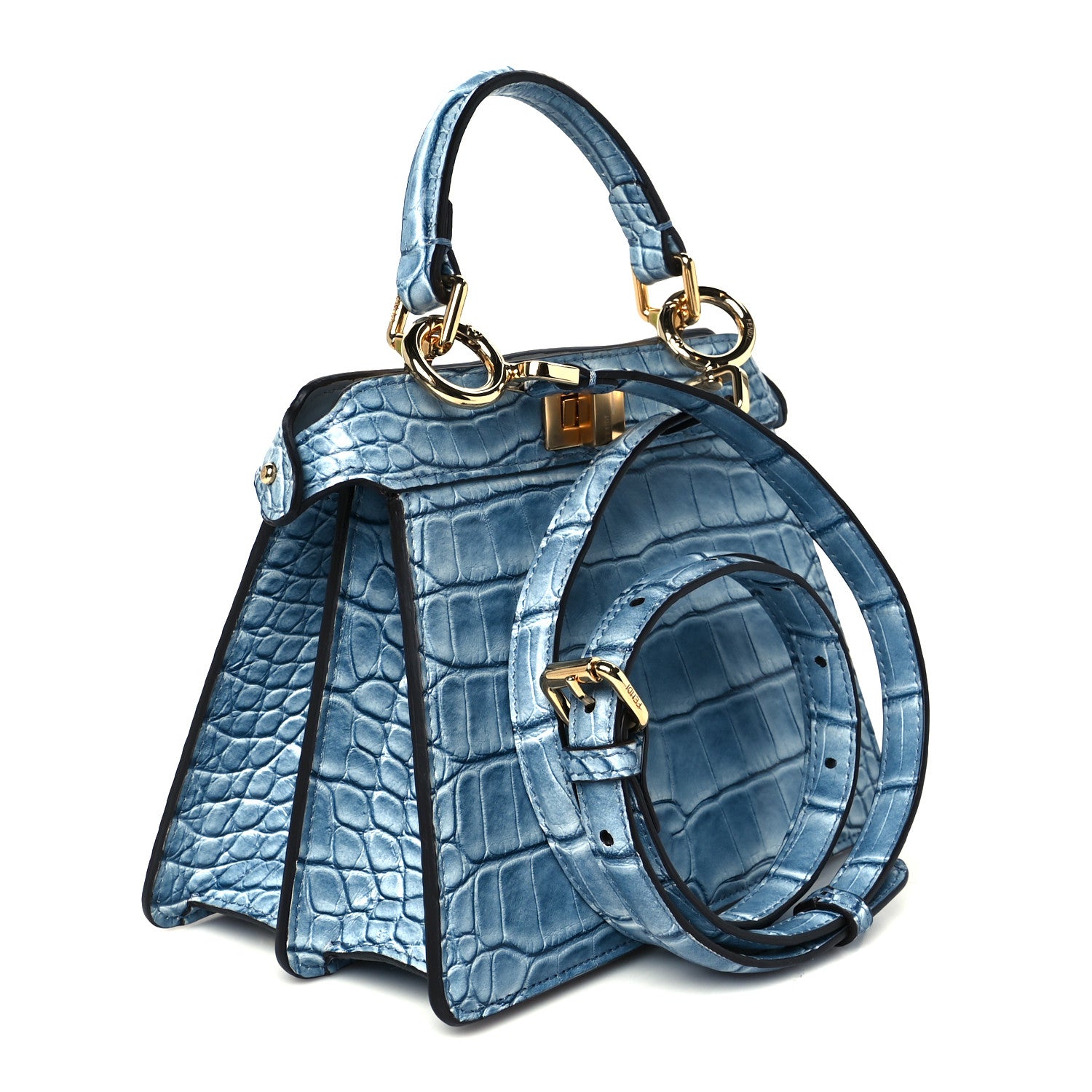 Fendi Shiny Alligator Shiny Nappa Petite Peekaboo Iconic Satchel Denim 2 of 10