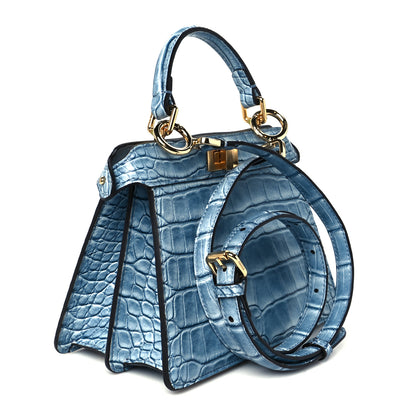 Fendi Shiny Alligator Shiny Nappa Petite Peekaboo Iconic Satchel Denim 2 of 10