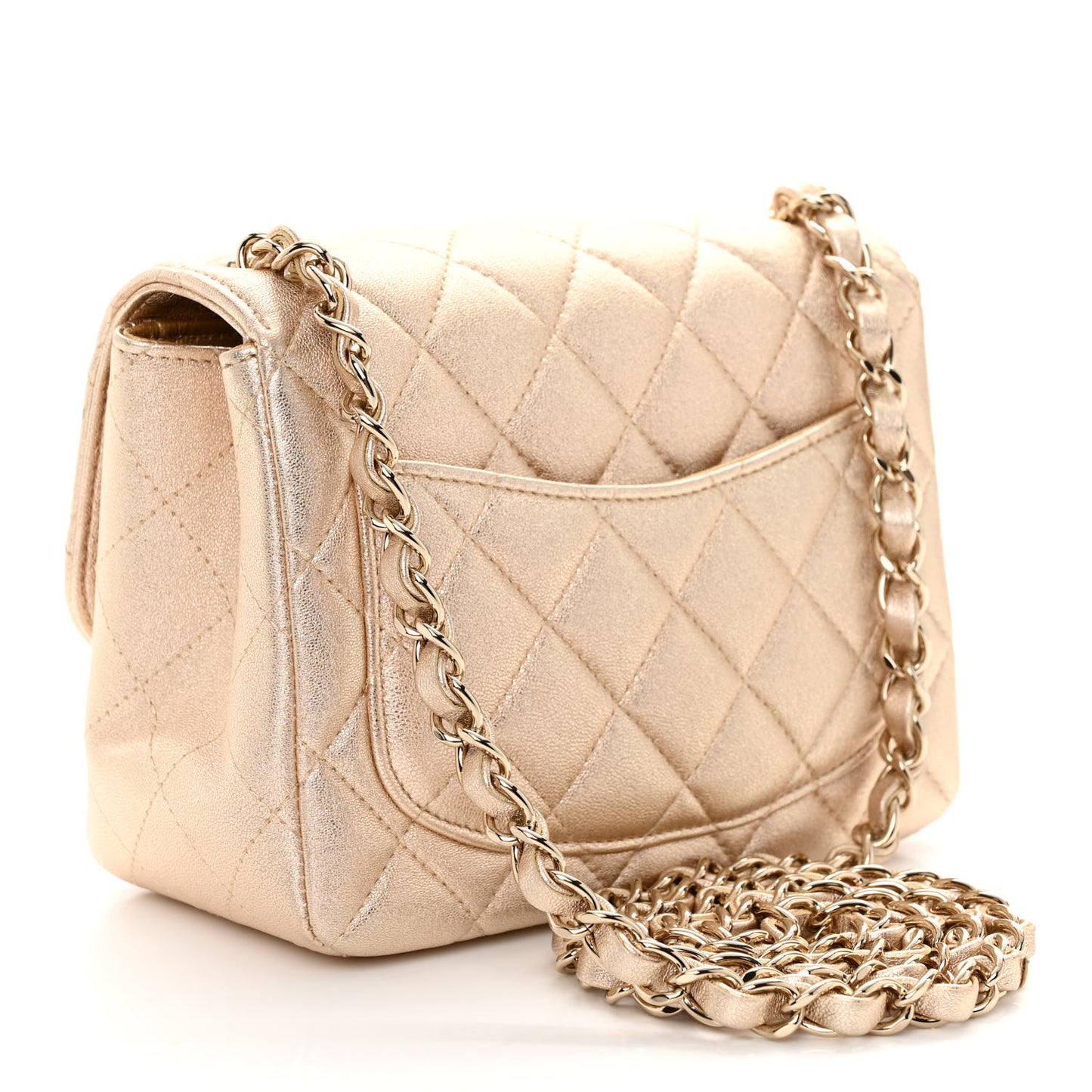 Metallic Lambskin Quilted Mini Square Flap Gold