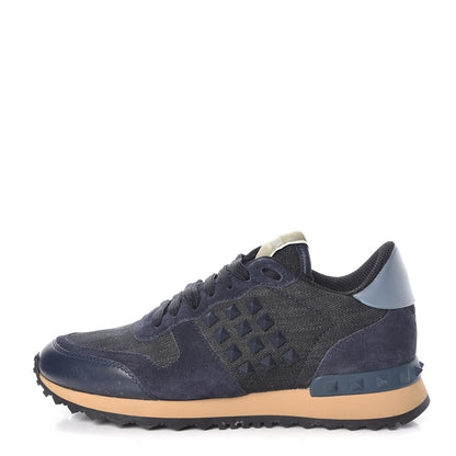 Valentino Garavani Denim Calfskin Suede Rockstud Sneakers 35.5 Indigo 1 of 8