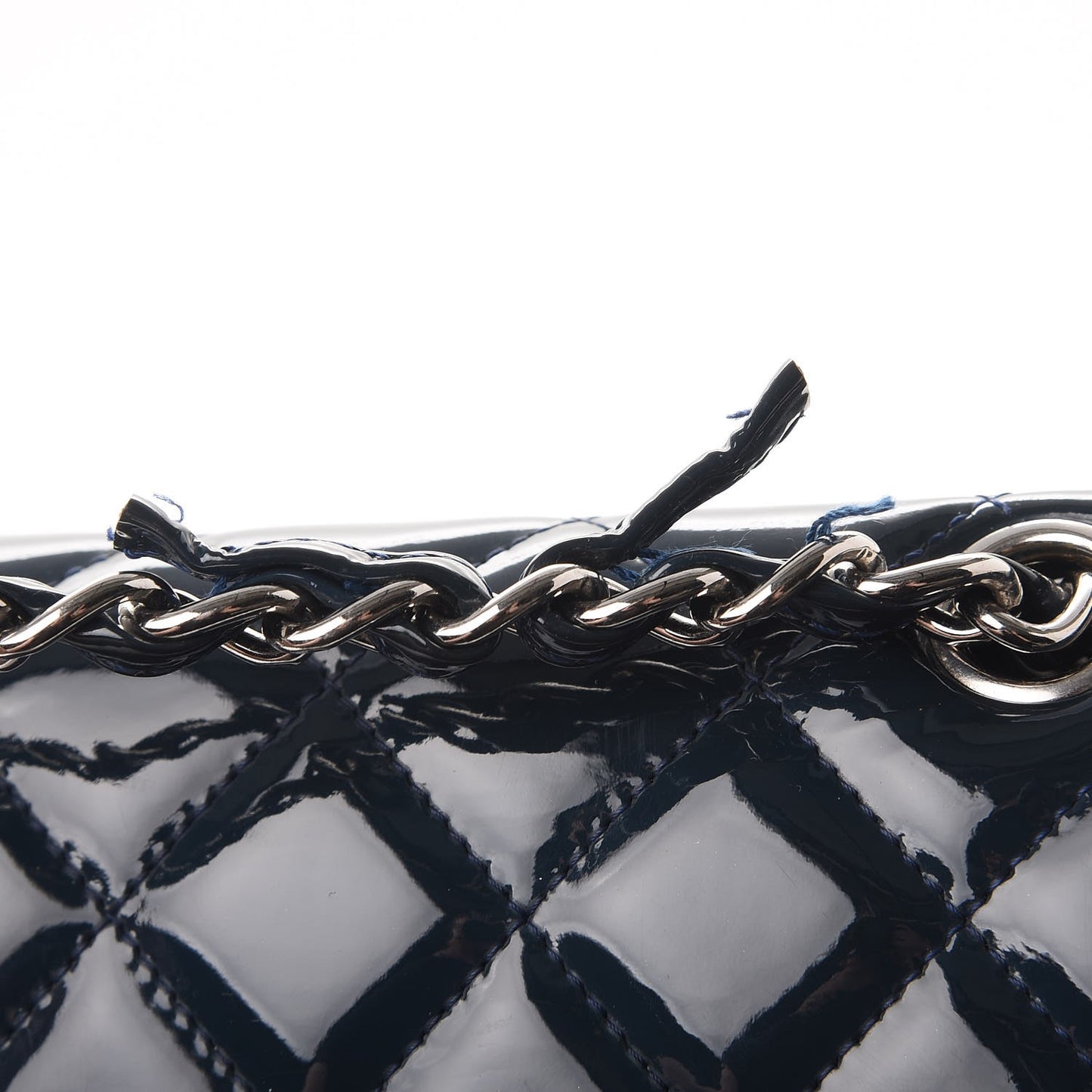 Patent Quilted Maxi Double Flap Navy Blue