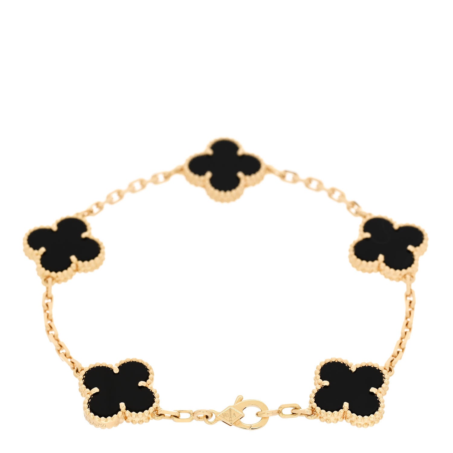 Van Cleef & Arpels 18K Yellow Gold Black Onyx 5 Motifs Vintage Alhambra Bracelet 2 of 5