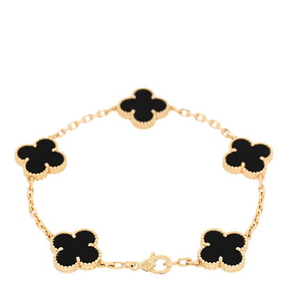 Van Cleef & Arpels 18K Yellow Gold Black Onyx 5 Motifs Vintage Alhambra Bracelet 2 of 5