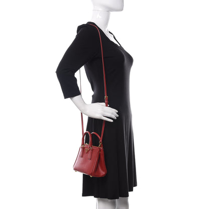 Prada Saffiano Lux Micro Galleria Double Zip Tote Fuoco 2 of 10