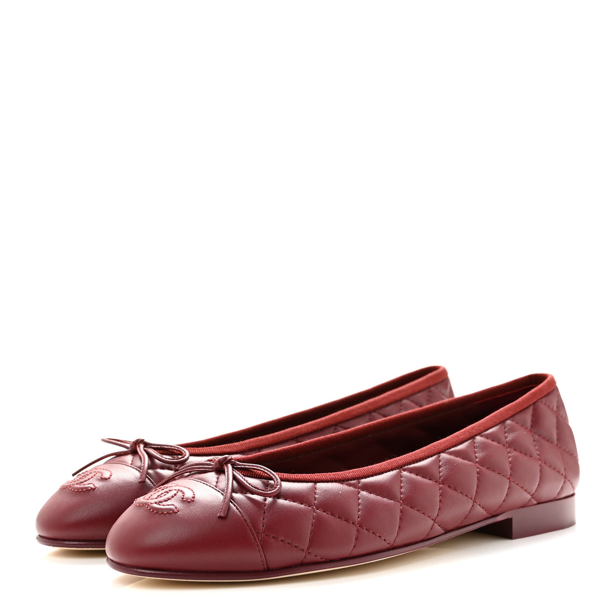 Chanel Lambskin Quilted CC Cap Toe Ballerina Flats 40 Burgundy 4 of 10
