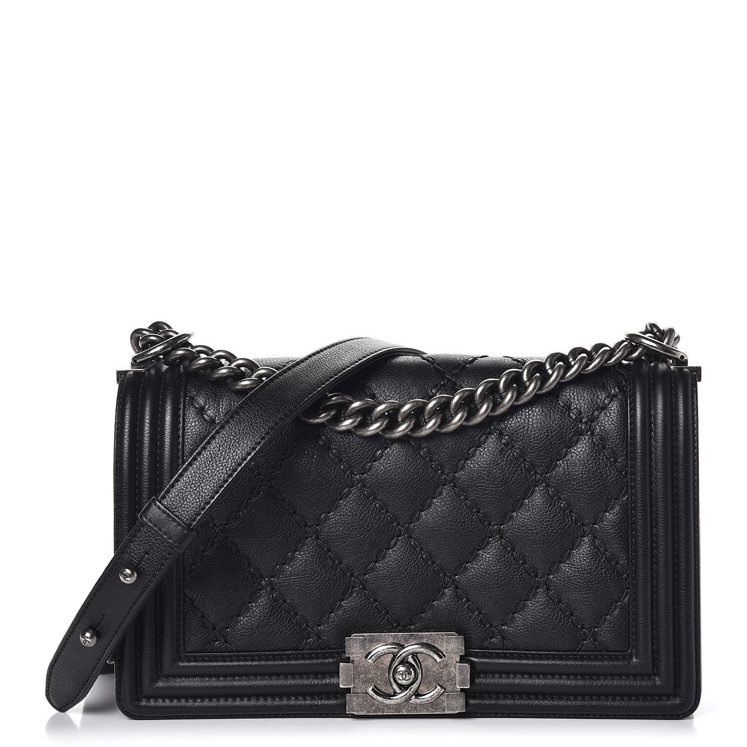 Chanel Calfskin Double Stitch Medium Boy Flap Black 1 of 13