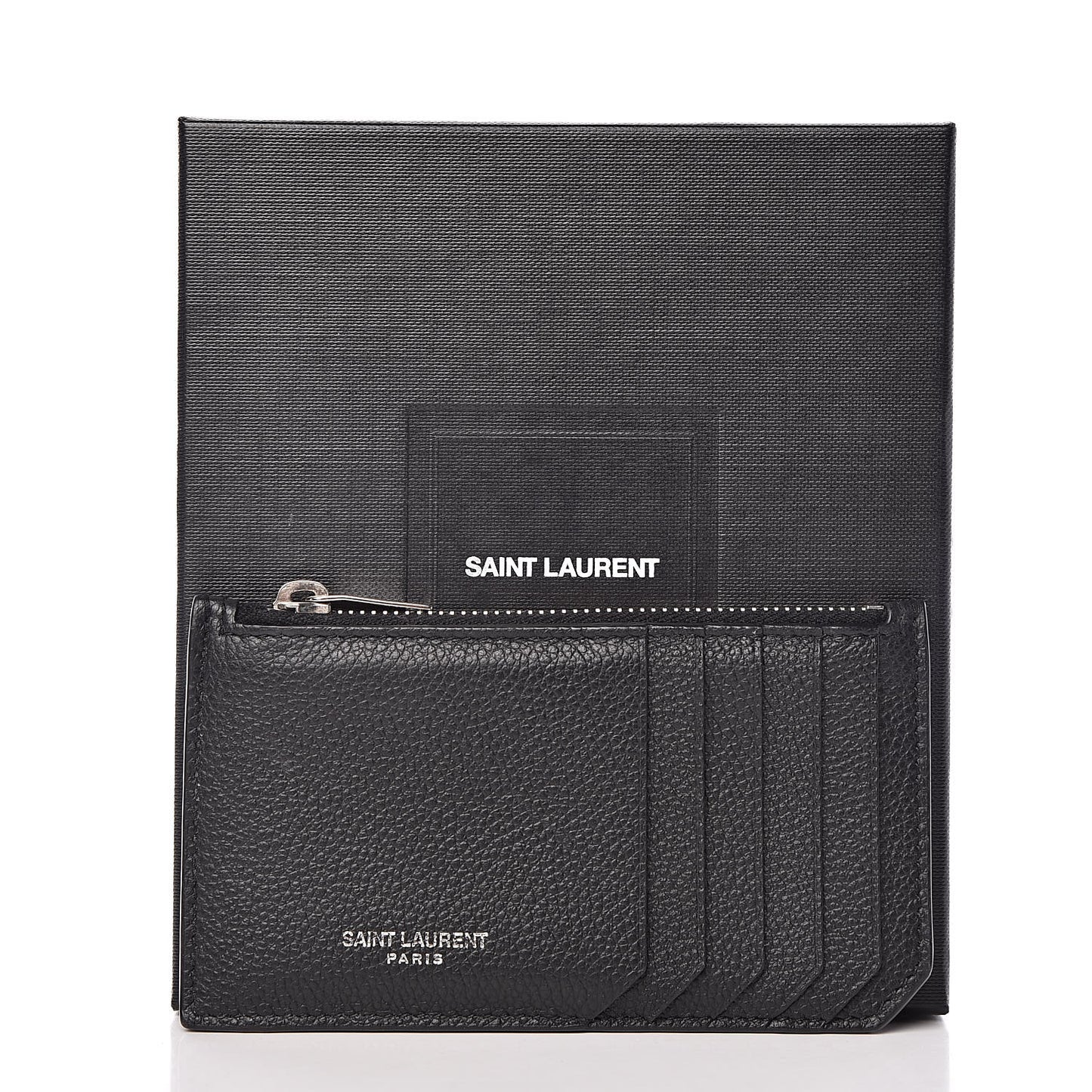Grained Calfskin 5 Fragments Zip Pouch Card Holder Black
