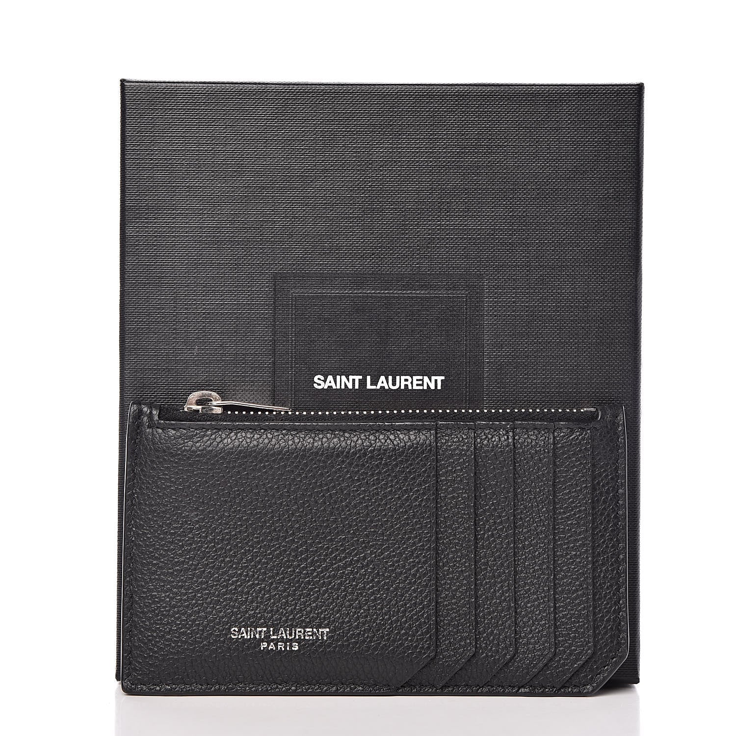 Saint Laurent Grained Calfskin 5 Fragments Zip Pouch Card Holder Black 8 of 8