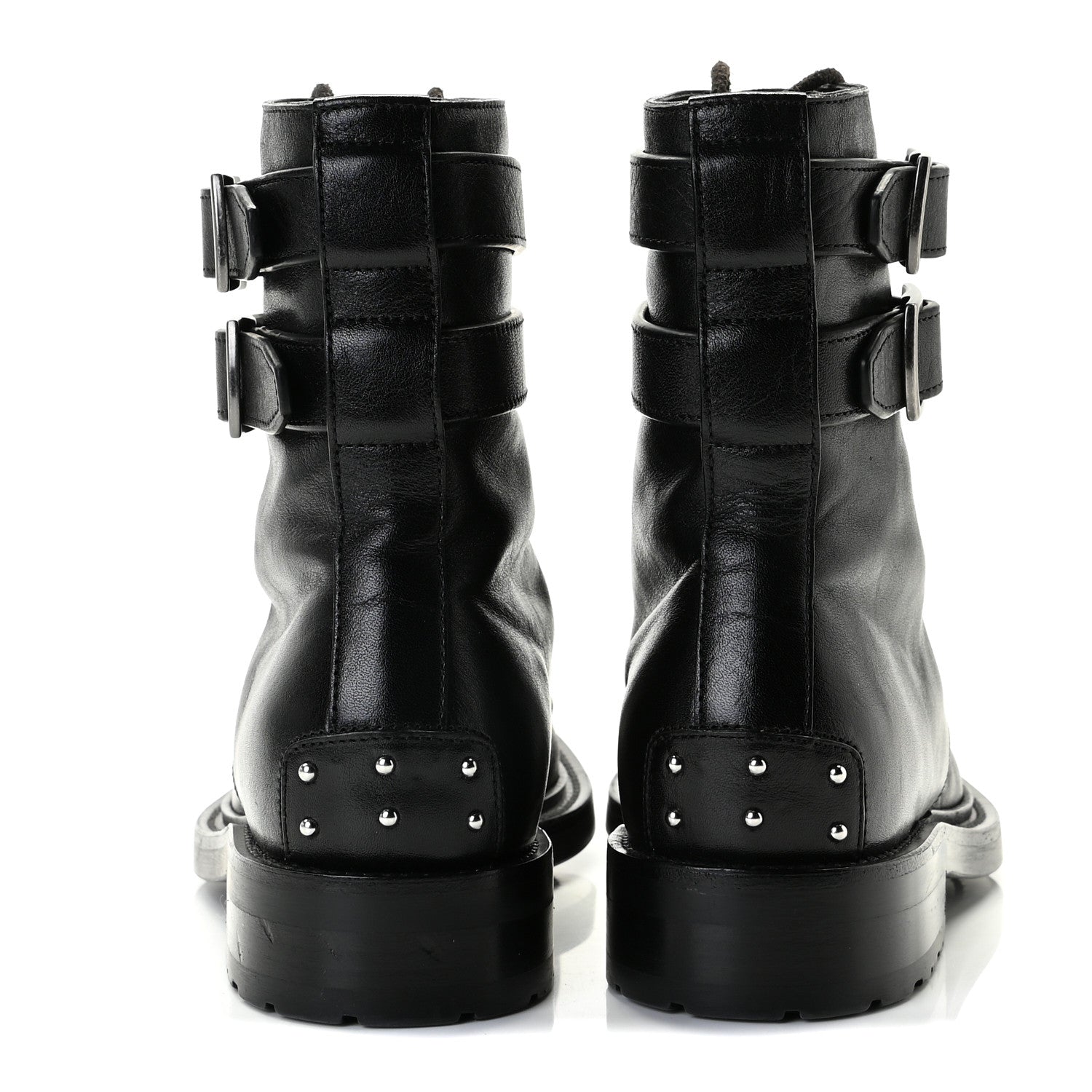 Saint Laurent Kangaroo Calfskin Embossed Army 20 Strap Boots 36.5 Black 3 of 9