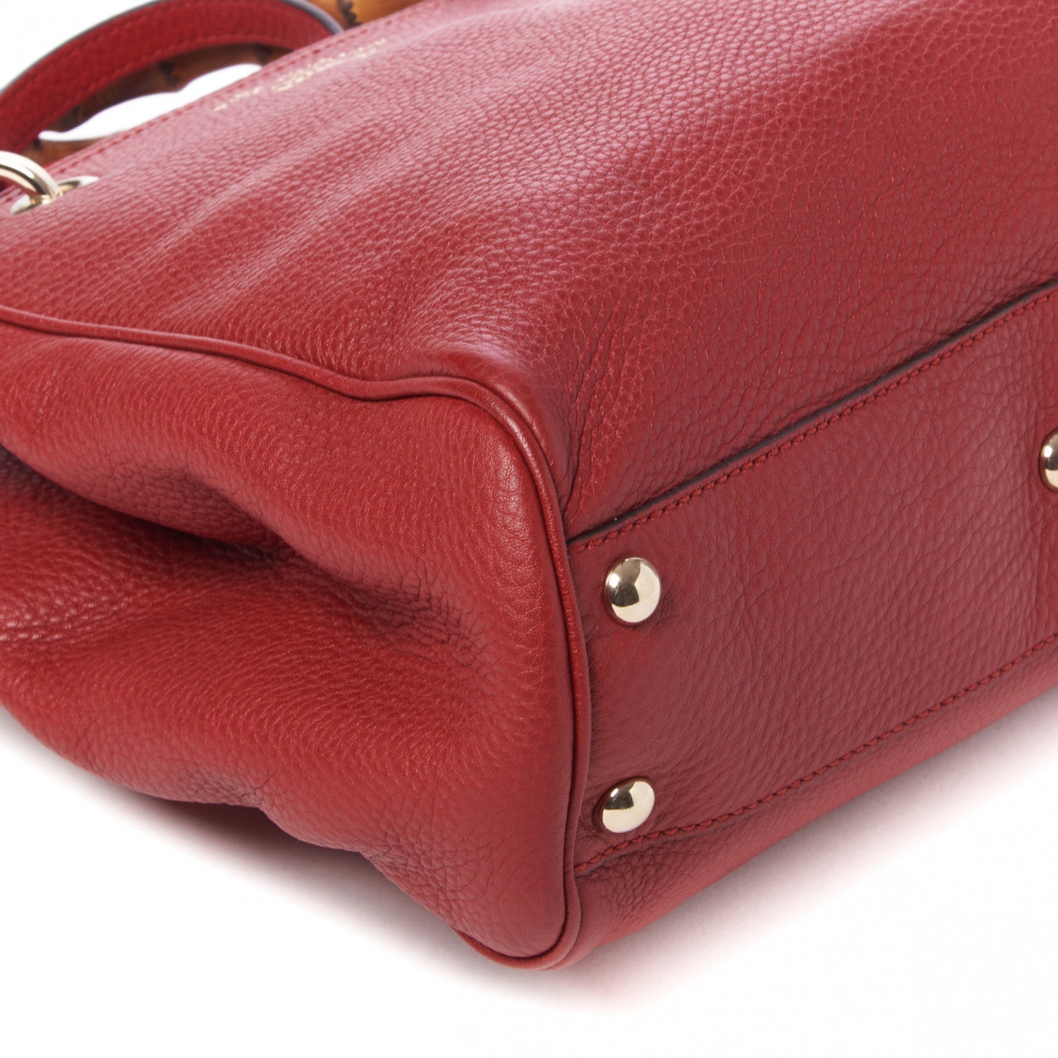 Gucci Calfskin Small Bamboo Shopper Tote Red 6 of 9