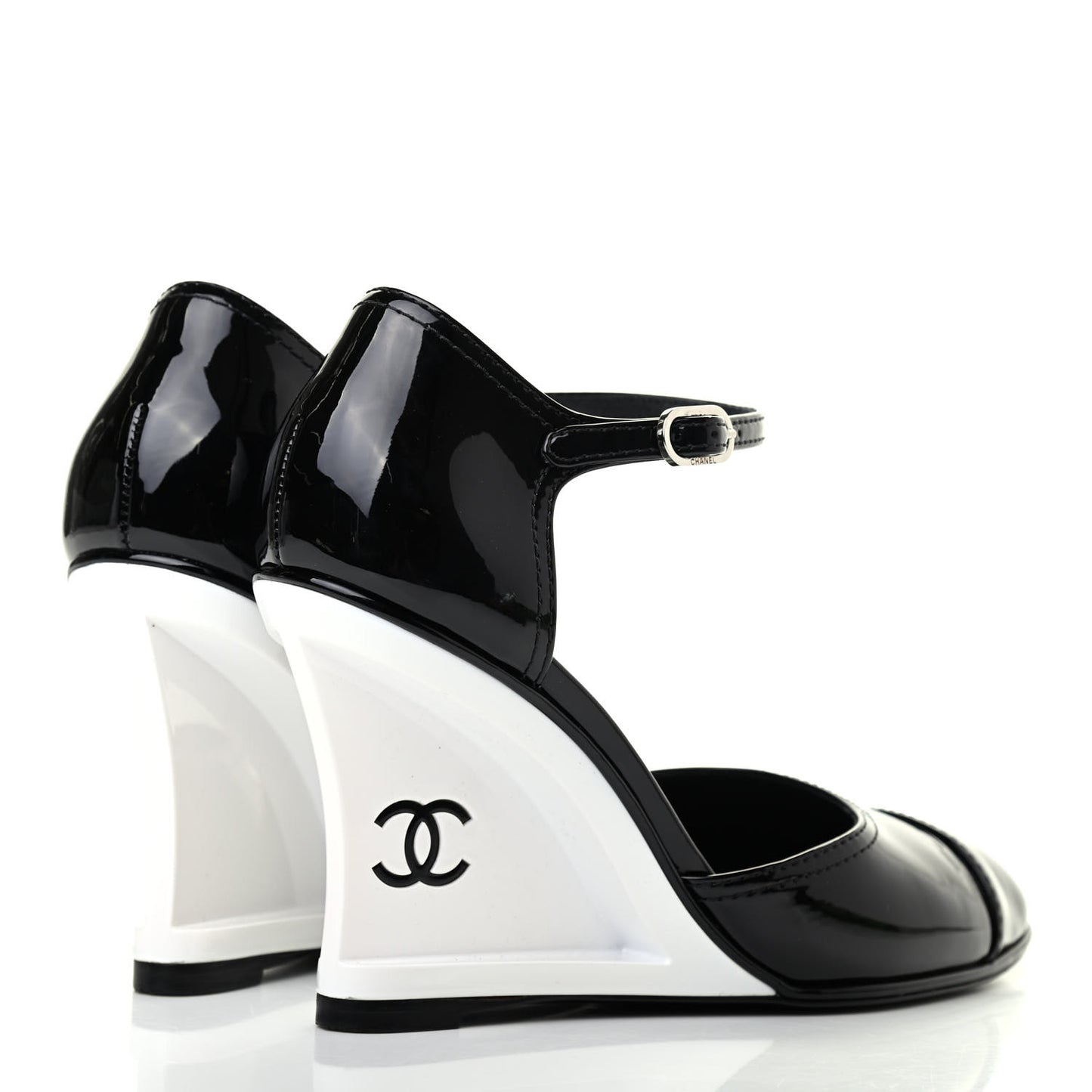 Patent Cap Toe CC Wedge Pumps 37.5 Black White