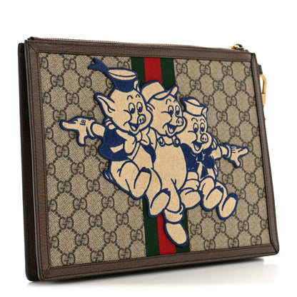 Gucci X DISNEY GG Supreme Monogram Web Three Little Pigs Ophidia Documents Holder Beige New Acero 3 of 9