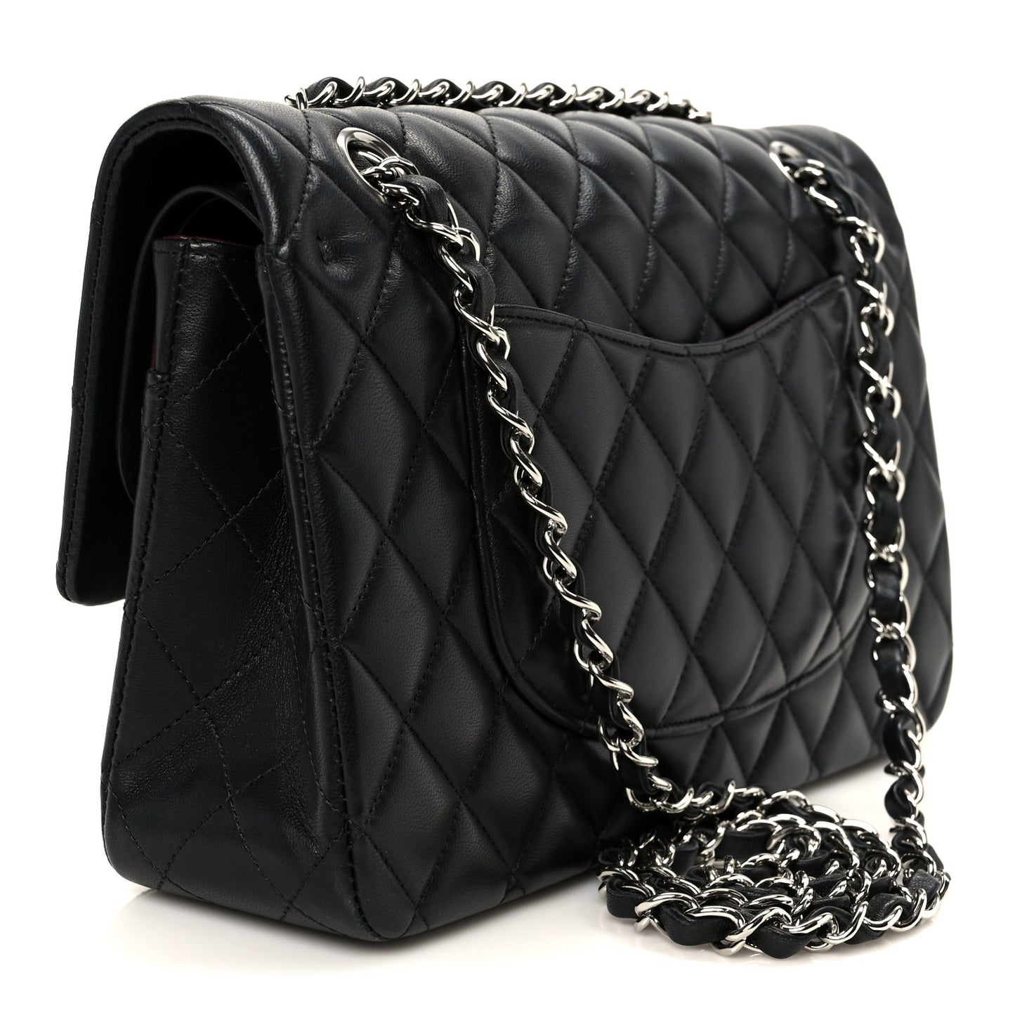 Lambskin Quilted Medium Double Flap Black