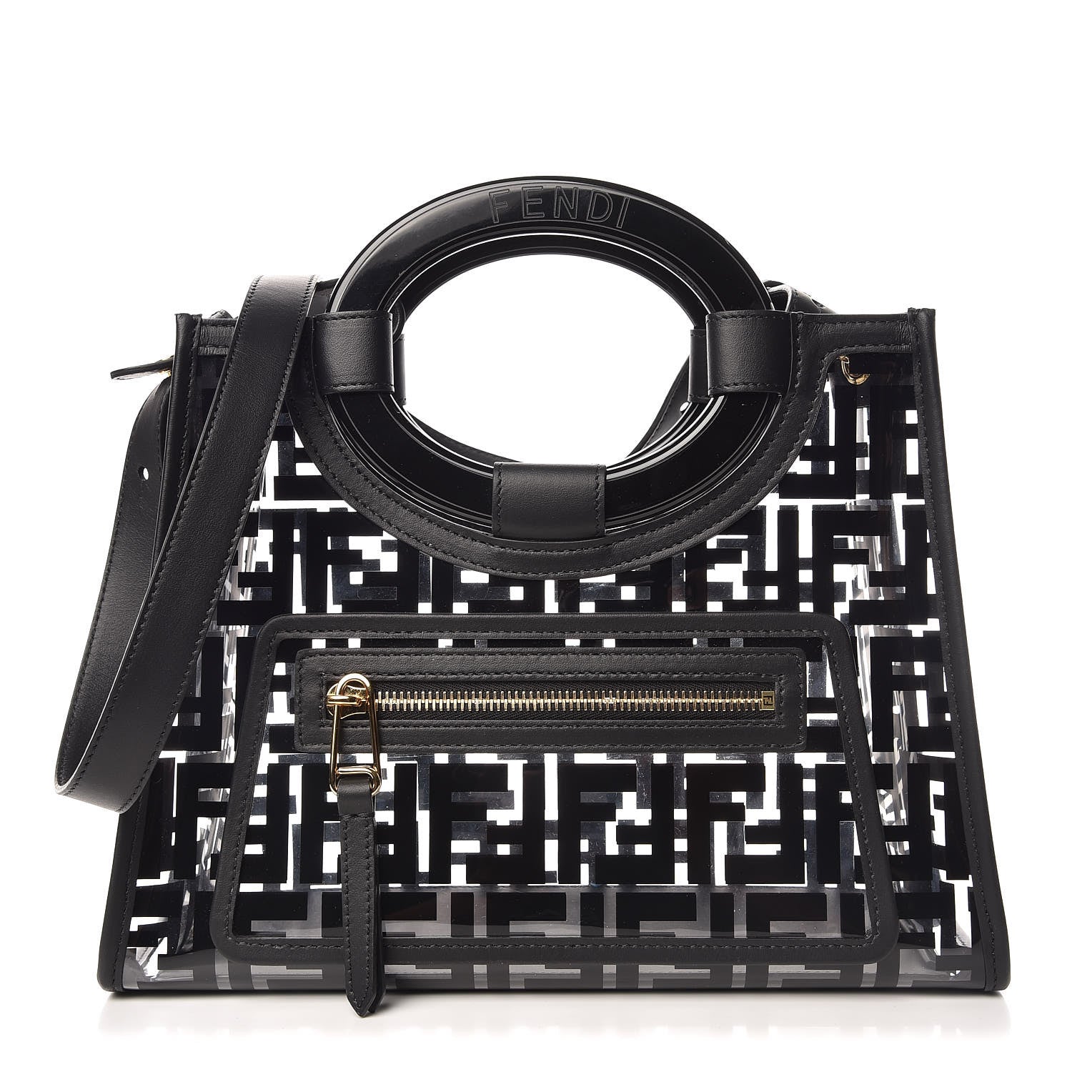 Fendi TPU FF Vitello Century Plexiglass Small Runaway Shopper Tote Black 1 of 9