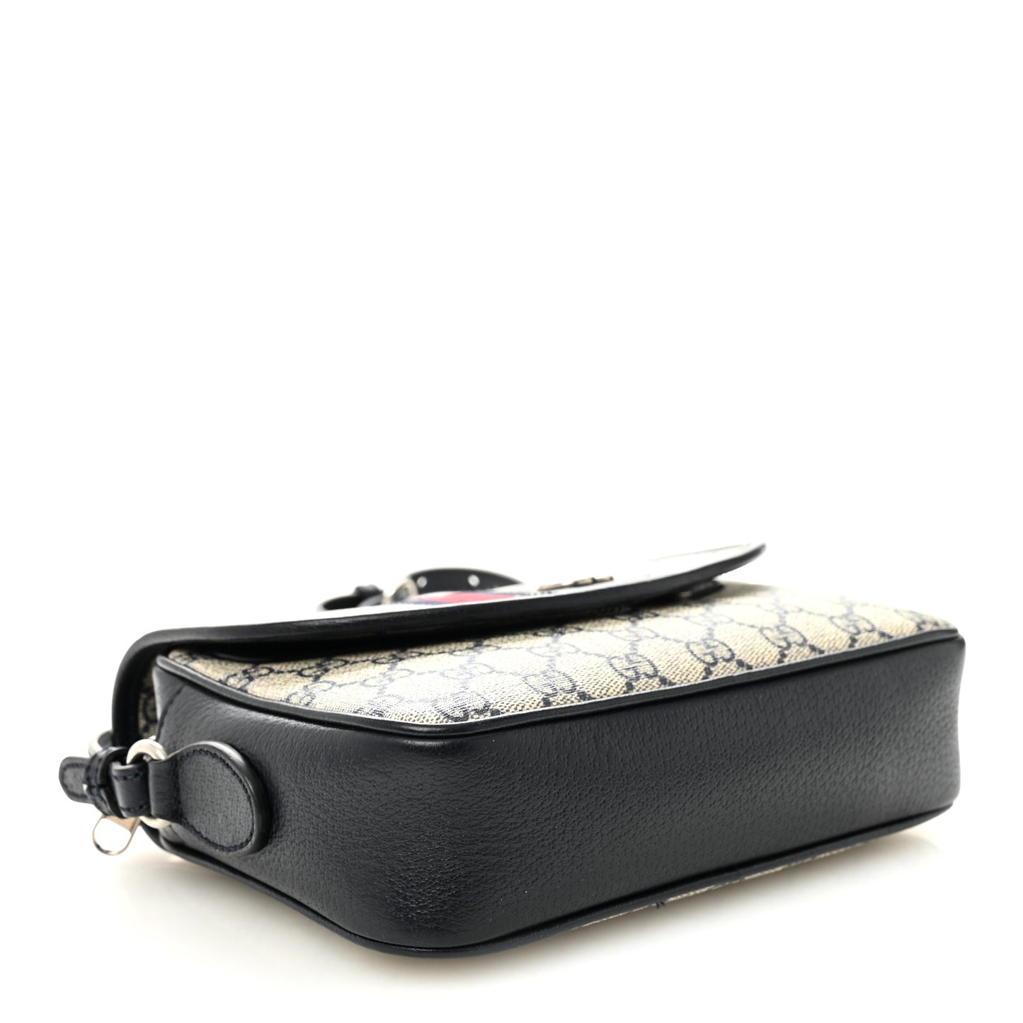 GG Supreme Monogram Textured Dollar Calfskin Web Studded Mini Ophidia Flap Shoulder Bag Beige Blue