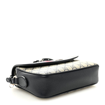 Gucci GG Supreme Monogram Textured Dollar Calfskin Web Studded Mini Ophidia Flap Shoulder Bag Beige Blue 4 of 11