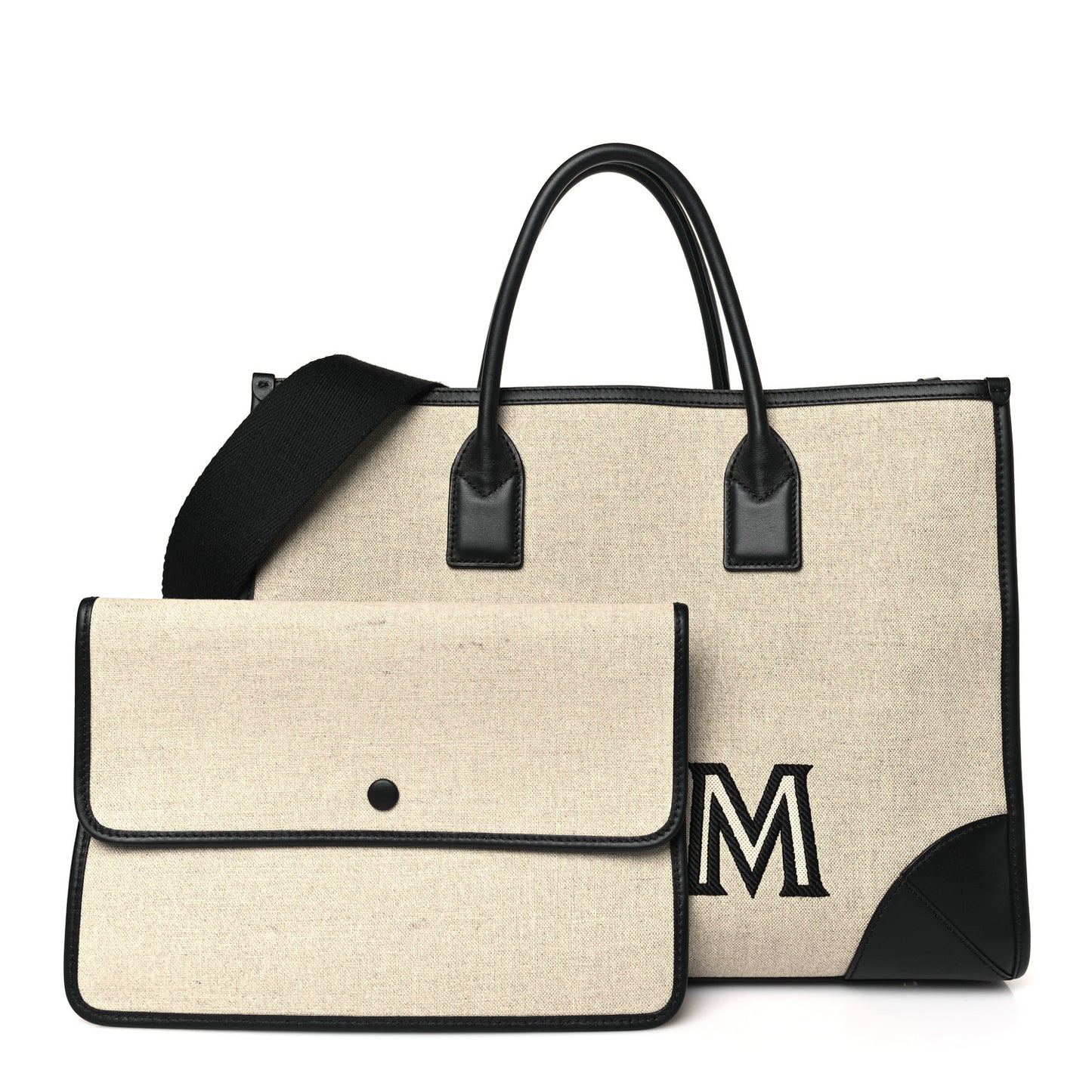 Calfskin Linen Large Munchen Tote Black
