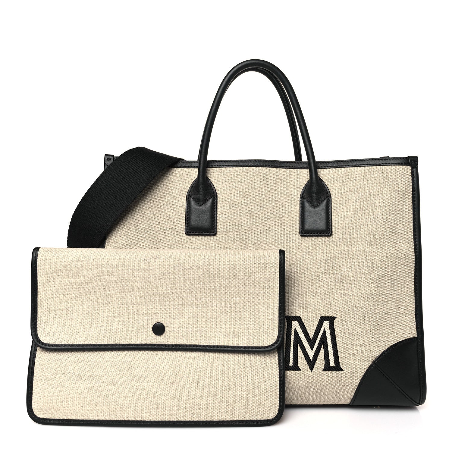 MCM Calfskin Linen Large Munchen Tote Black 1 of 9