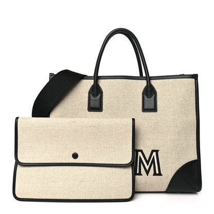 MCM Calfskin Linen Large Munchen Tote Black 1 of 9