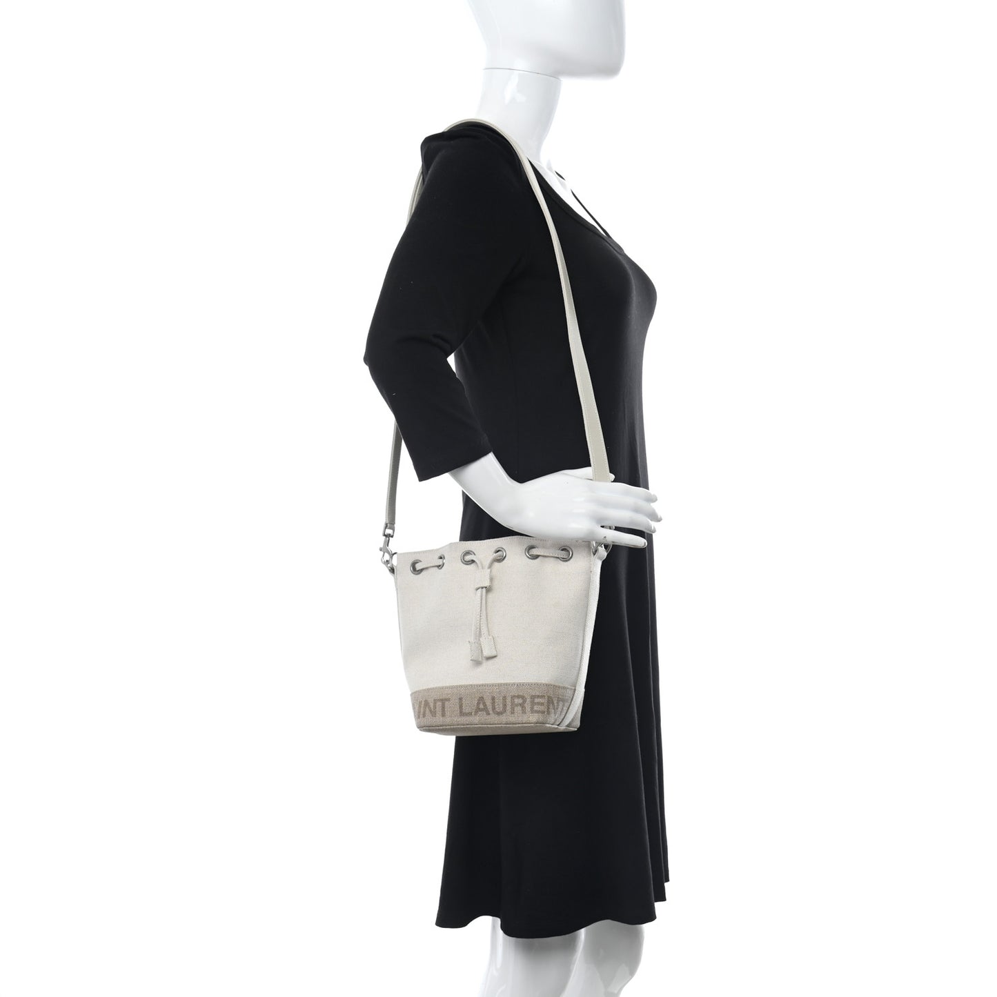 Canvas Mini Chevron Bucket Bag Grigio