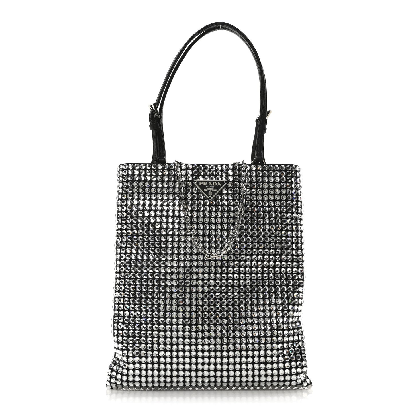 Satin Crystal Metal Triangle Logo Chain Crossbody Handbag Cristal
