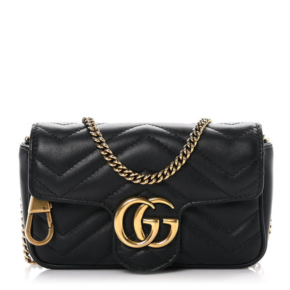 Gucci Calfskin Matelasse Super Mini GG Marmont Shoulder Bag Black 1 of 10