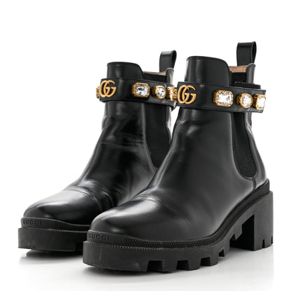 Gucci Calfskin Crystal GG Trip Chelsea Ankle Boots 38.5 Black 3 of 8