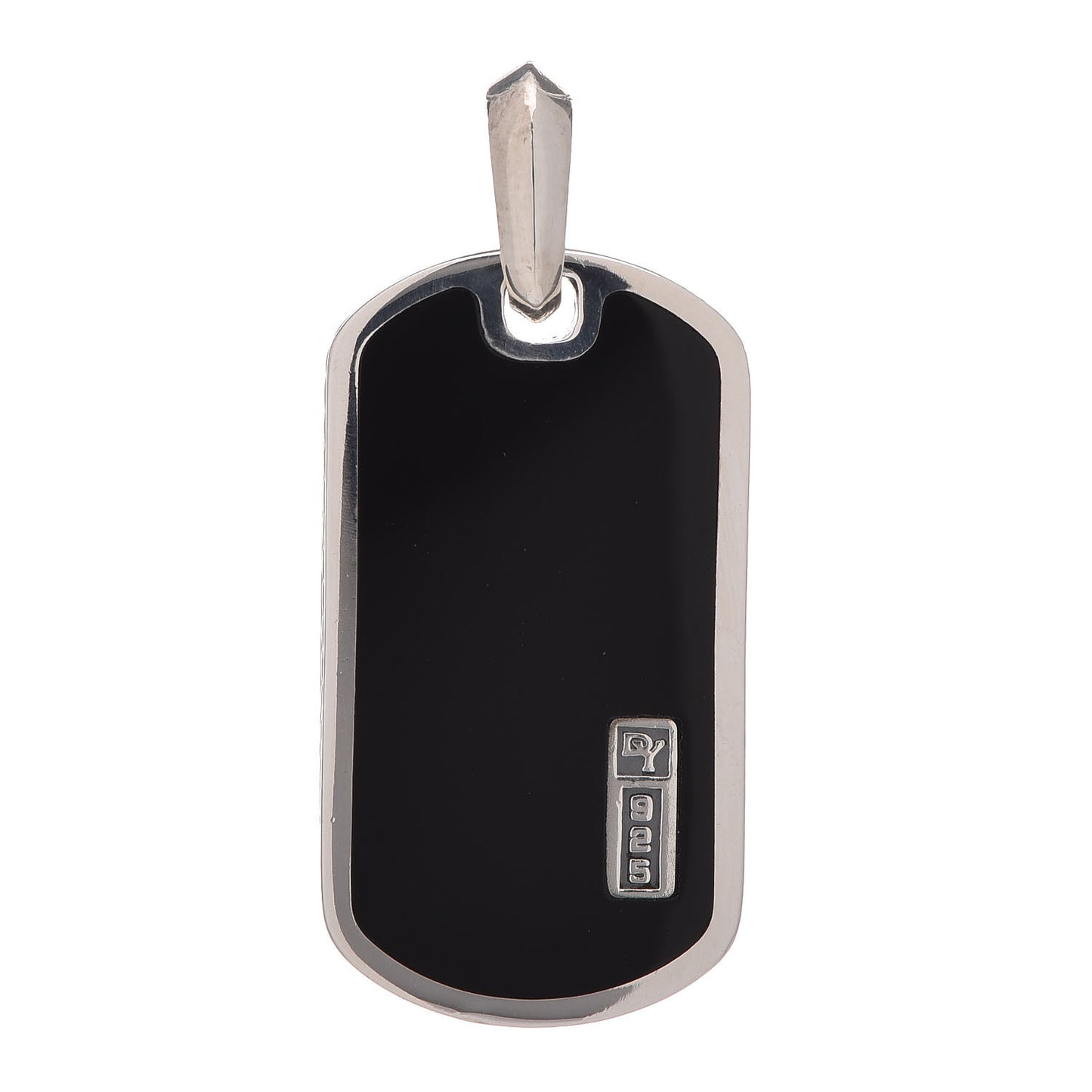 Sterling Silver Black Onyx Exotic Stone Dog Tag Pendant
