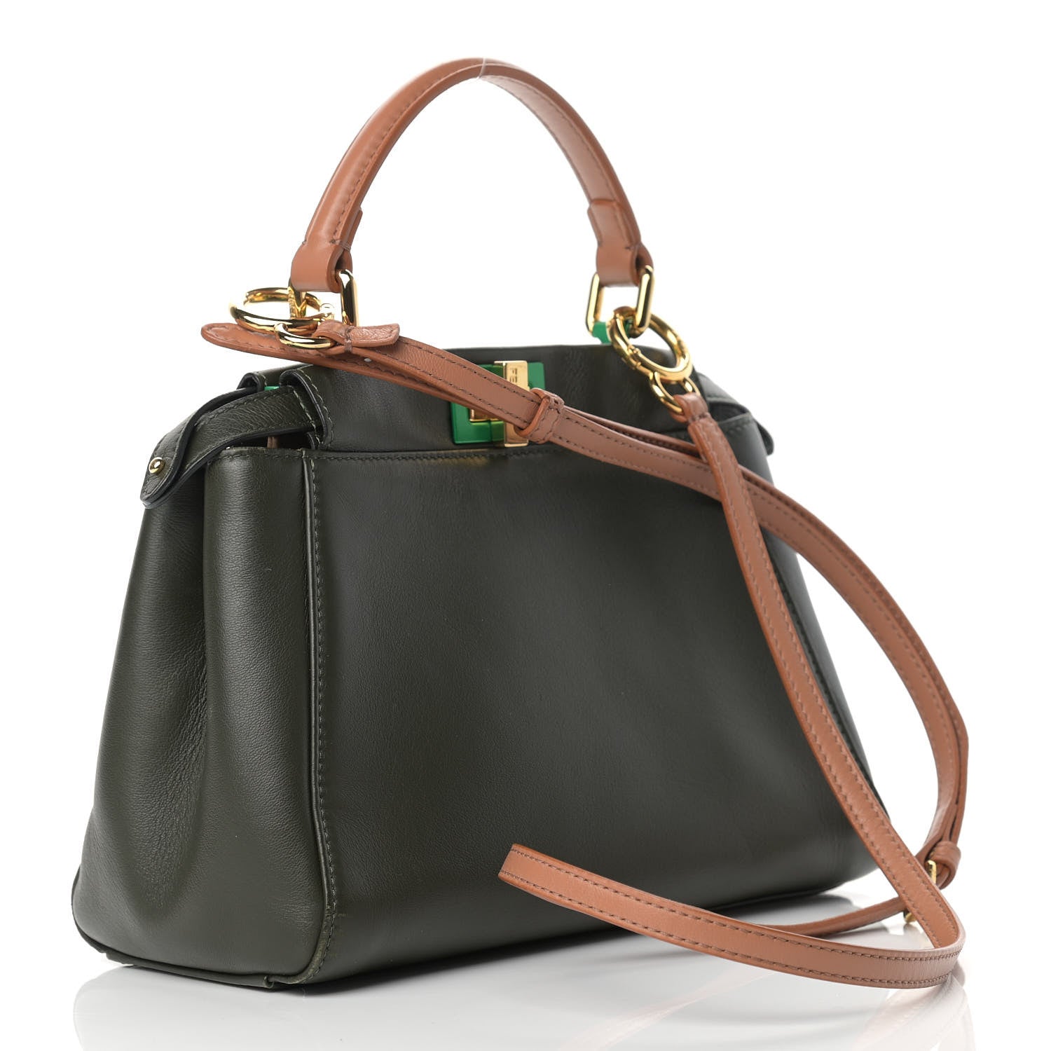 Fendi Nappa Colorblock Mini Peekaboo Iconic Satchel Oliva Vacchetta Powder Pink 4 of 14