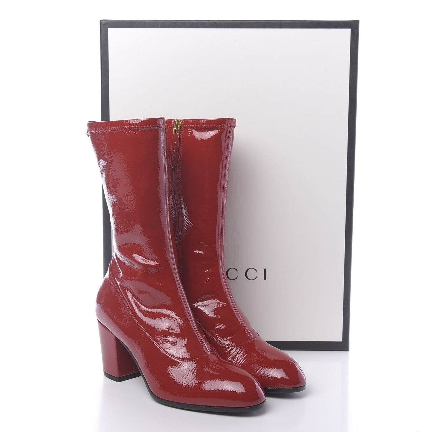 Patent Calfskin Stretch Boots 36 Hibiscus Red