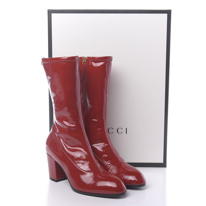 Gucci Patent Calfskin Stretch Boots 36 Hibiscus Red 7 of 7