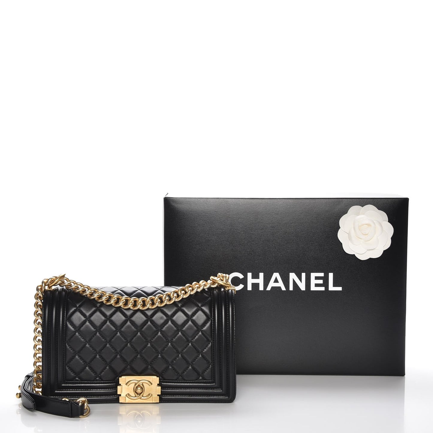 Lambskin Quilted Medium Boy Flap Black