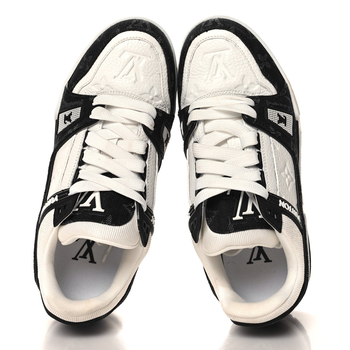Calfskin Embossed Monogram Denim Mens LV Trainer Sneakers 36.5 Black