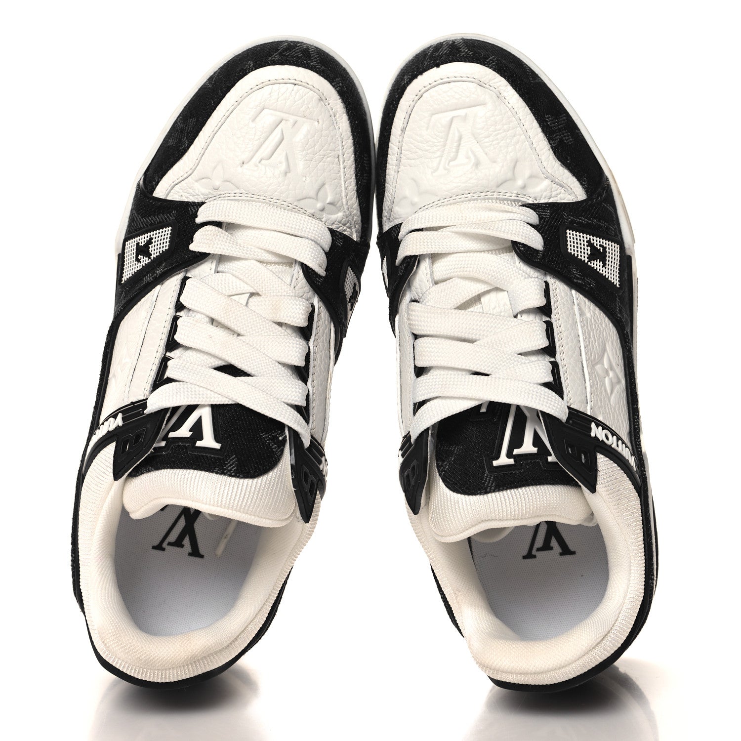 Louis Vuitton Calfskin Embossed Monogram Denim Mens LV Trainer Sneakers 36.5 Black 2 of 8